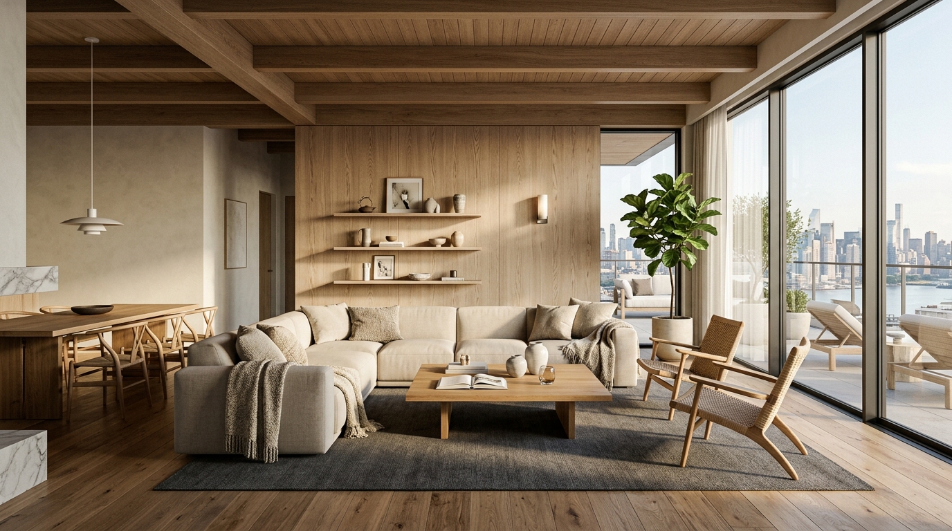 İskandinav tarzı lüks penthouse yapay zeka iç mimari tasarım renderı